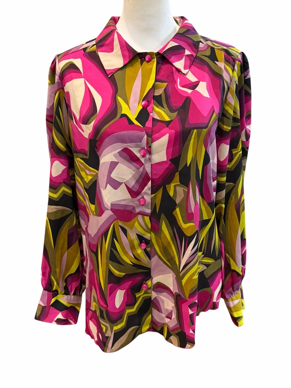 Missoni Target Blouse Women Large Retro 70s Maroon Satin Floral Print Button Up